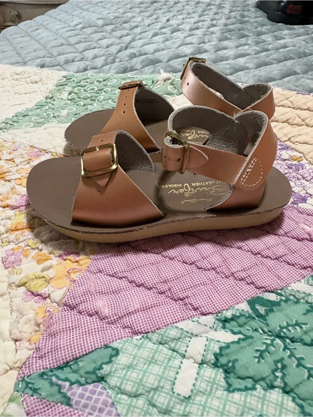 Kids Metallic Brown Buckle Sandals with Ankle Strap